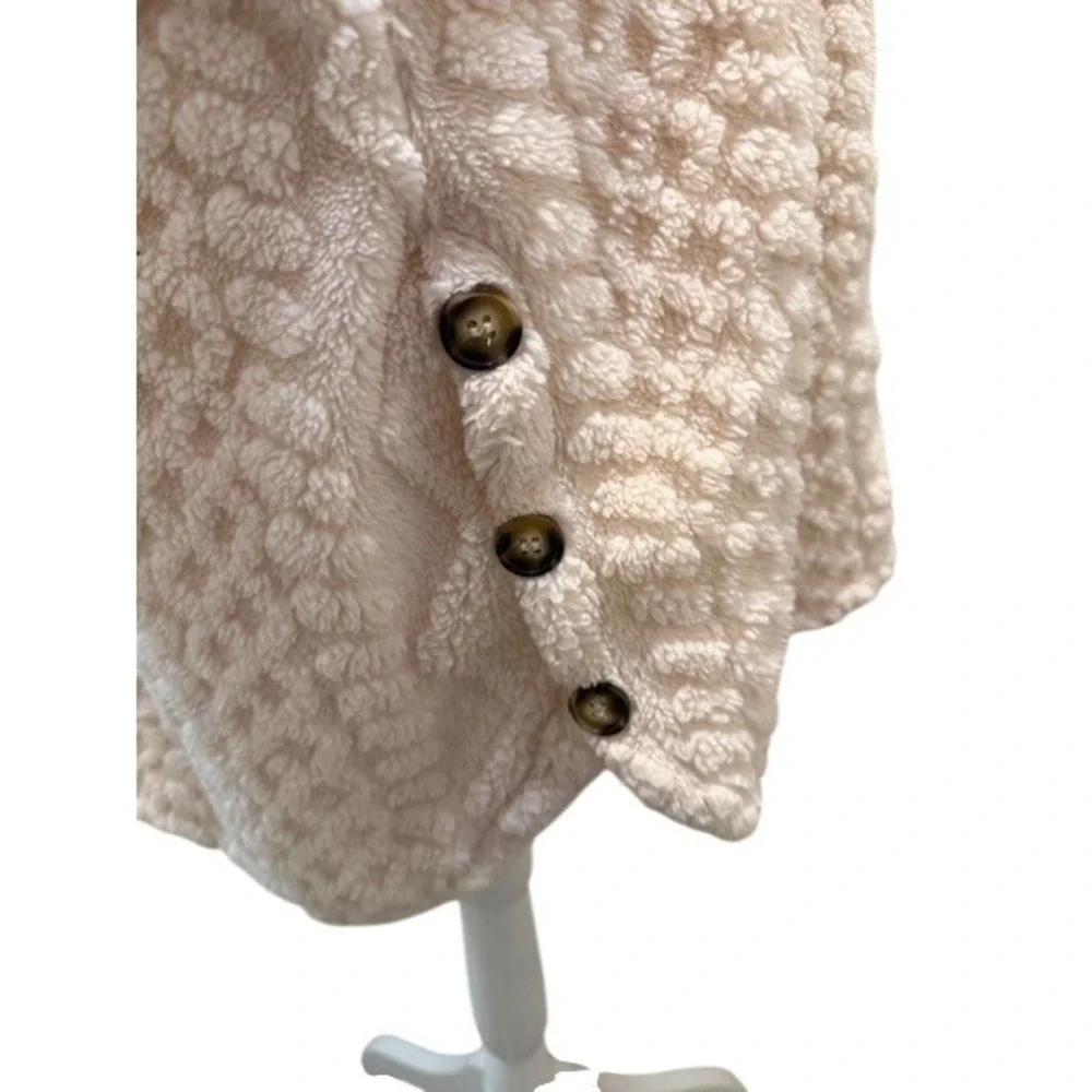 Womens XL Sherpa Fleece Hooded Jacket Cable Knit Textured Cream Cozy Cardigan
